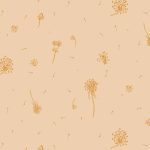 a pattern of dandelions on a orange background